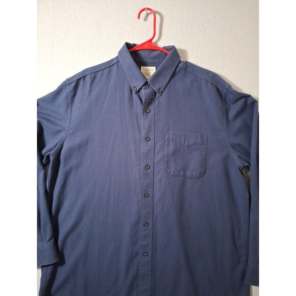 LL Bean Shirt Mens Large Blue Wicked Good Flannel Button Down Houndstooth - Picture 2 of 6